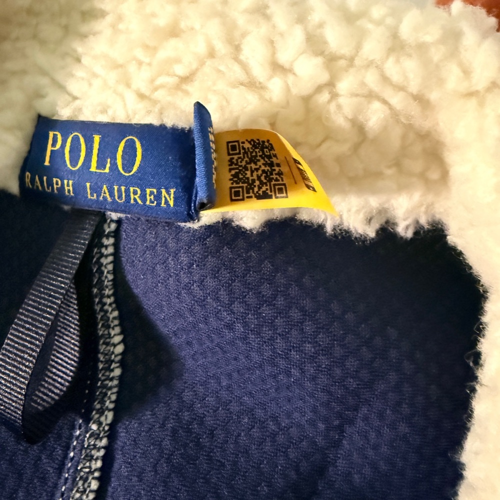 Ralph Lauren Men's Cream and Navy Pile Fleece Hybrid Jacket - Picture 8 of 13